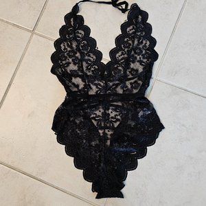 Sexy Black Lace Open Back Teddy Size Large